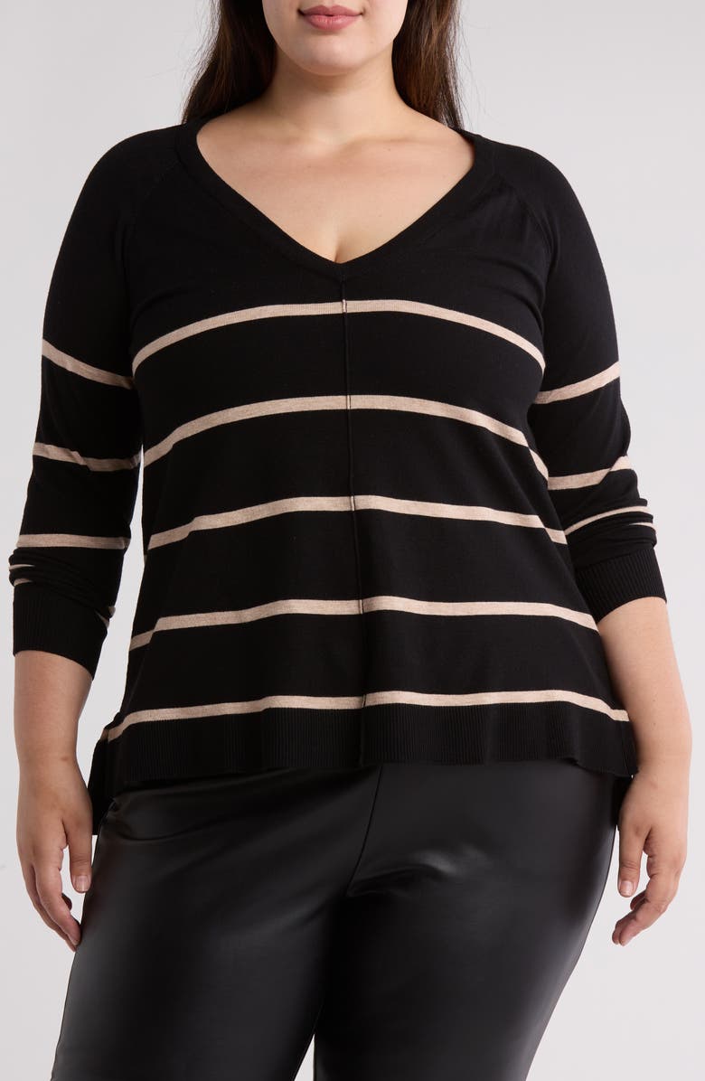 Bobeau V-Neck Exposed Seam Sweater, Main, color, 