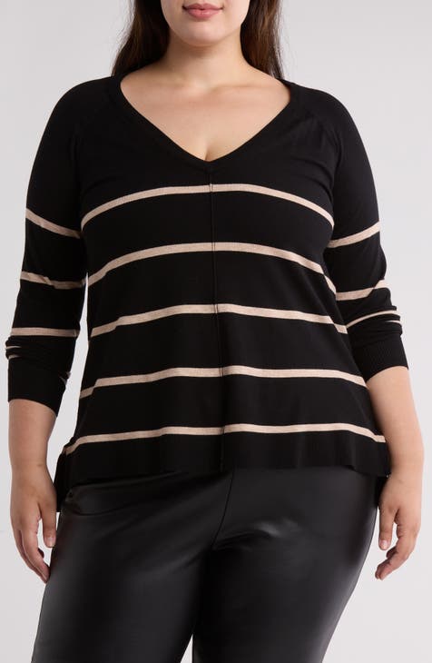 V-Neck Exposed Seam Sweater (Plus)