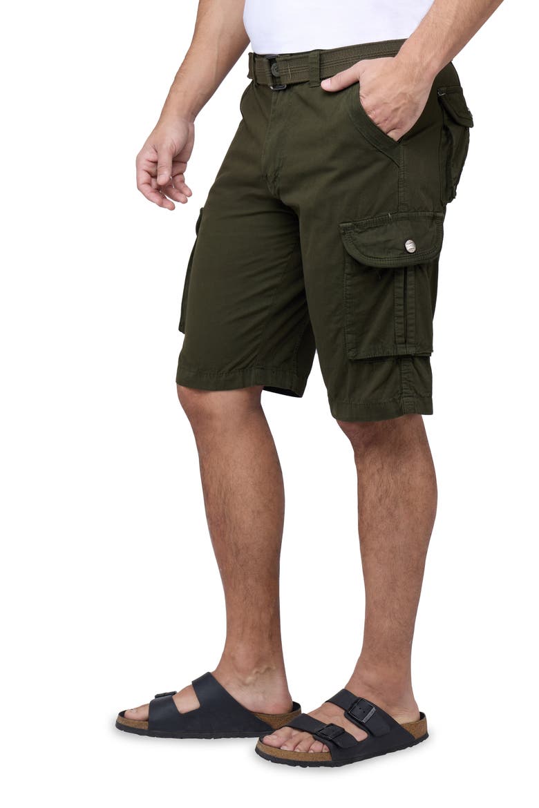 Belted Cotton Twill Cargo Shorts, Alternate, color, OLIVE