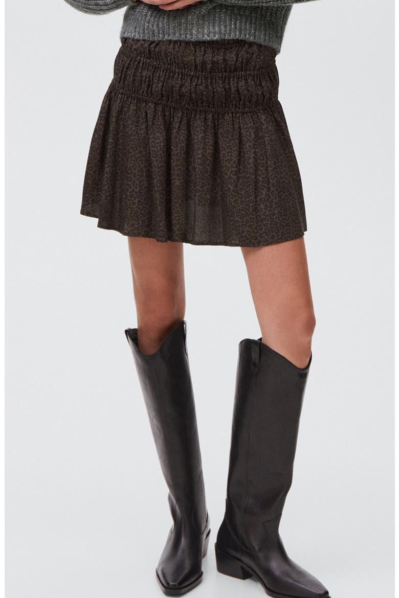 Leopard Print Shirred Miniskirt, Main, color, BROWN