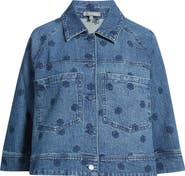 Wit & Wisdom Floral Embroidered Swing Denim Jacket