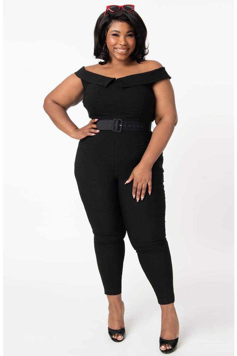 Plus Size Off Shoulder Gillian Jumpsuit, Main, color, Black
