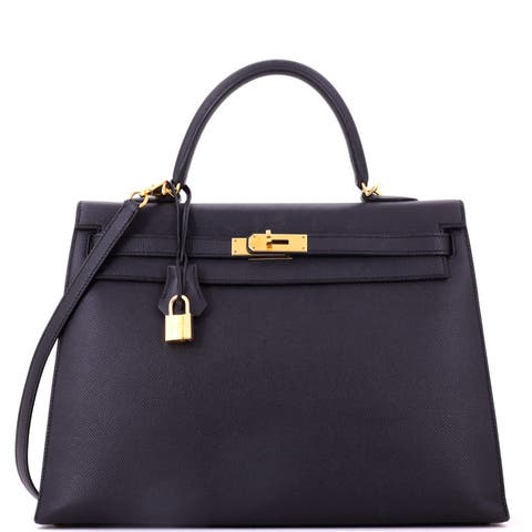 Kelly Handbag Black Epsom with Gold Hardware 35