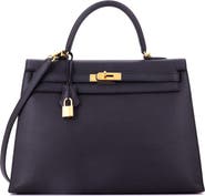 Pre-Owned Hermes Kelly Handbag Black Epsom with Gold Hardware 35