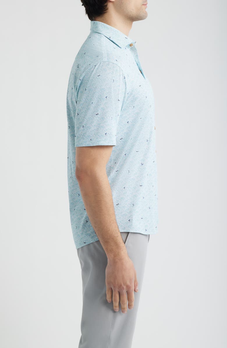 johnnie-O Rowing Hangin’ Out Surfer Print Knit Short Sleeve Button-Up Shirt, Alternate, color, White/Blue Multi