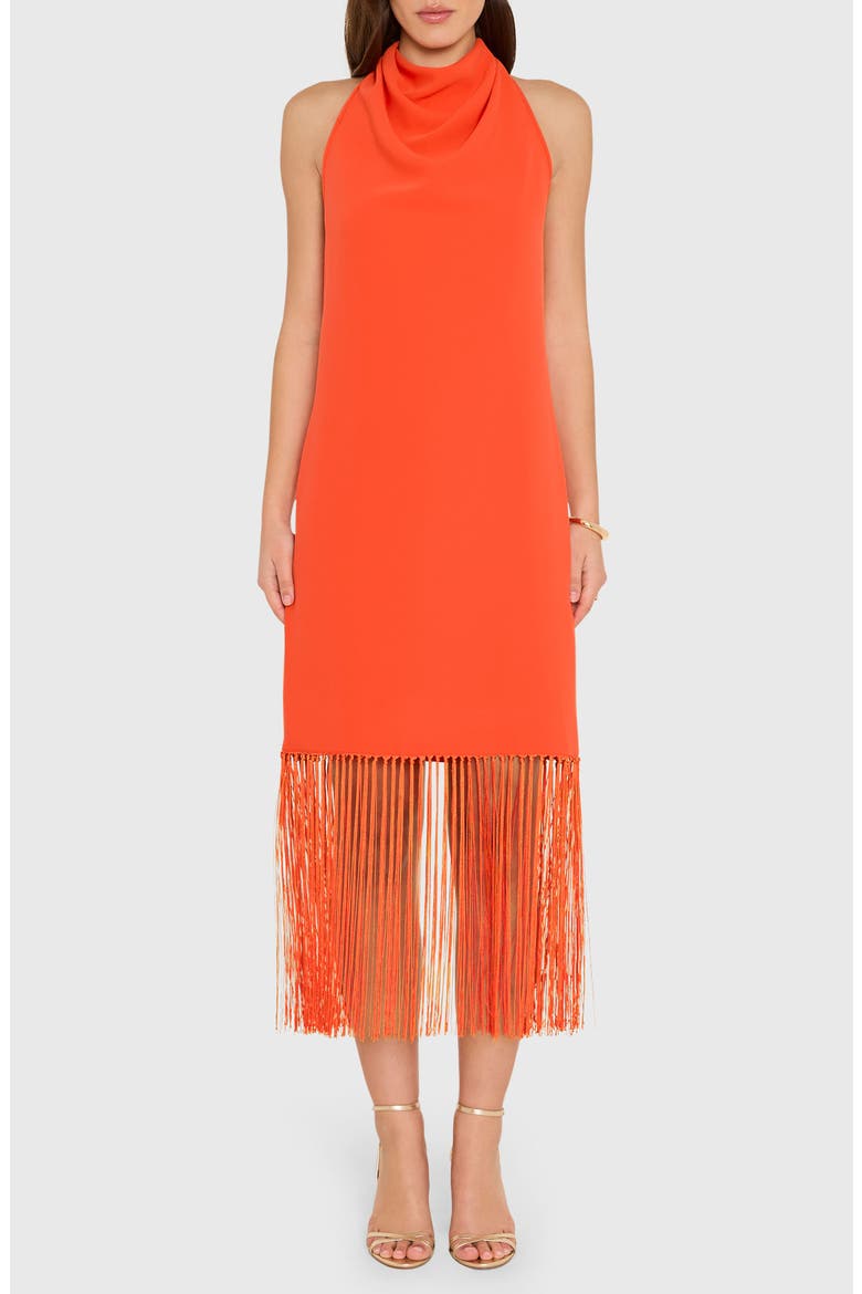 Syd Cowl Neck Fringe Midi Dress, Main, color, MANDARIN