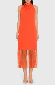 Amanda Uprichard Syd Cowl Neck Fringe Midi Dress