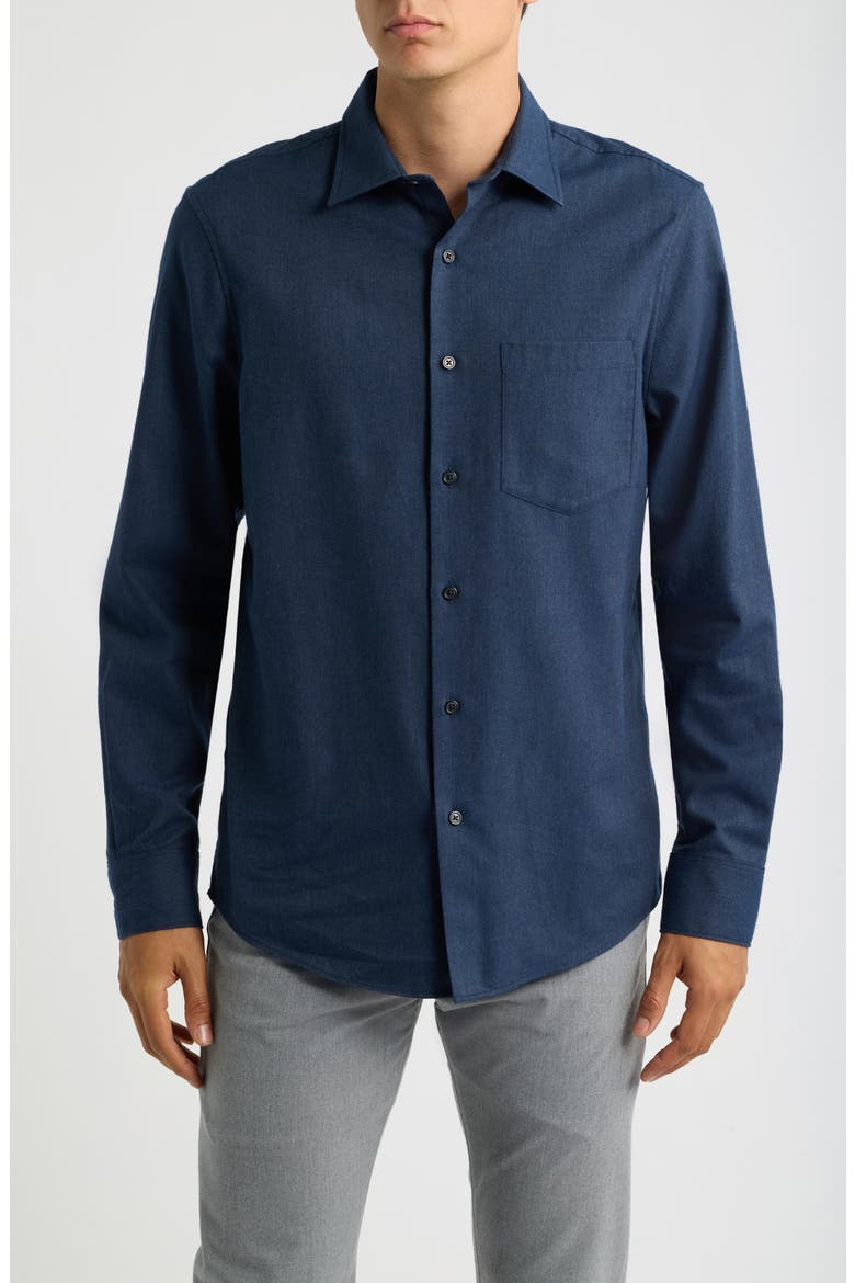Cotton & Cashmere Flannel Button-Up Shirt, Main, color, NAVY HEATHER