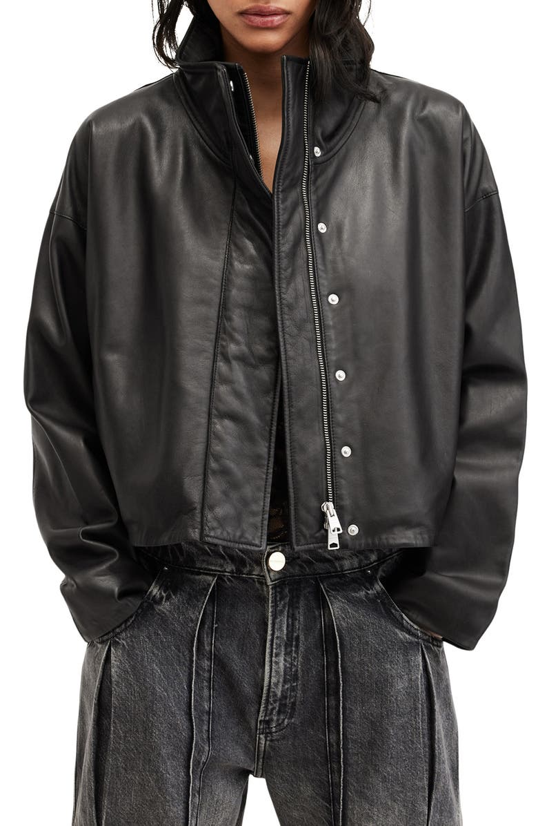 AllSaints Ryder Leather Jacket, Main, color, Black