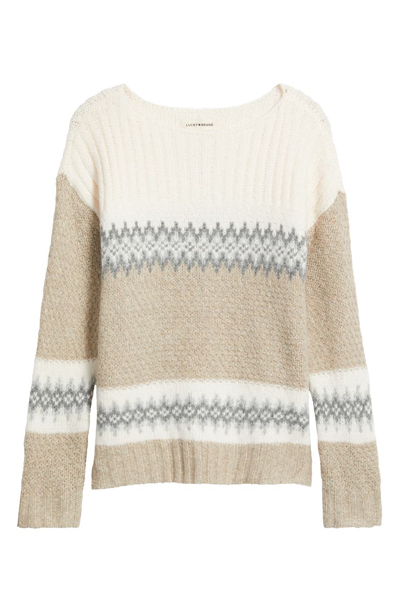 Lucky Brand Fair Isle Boat Neck Sweater, Alternate, color, Oat Milk