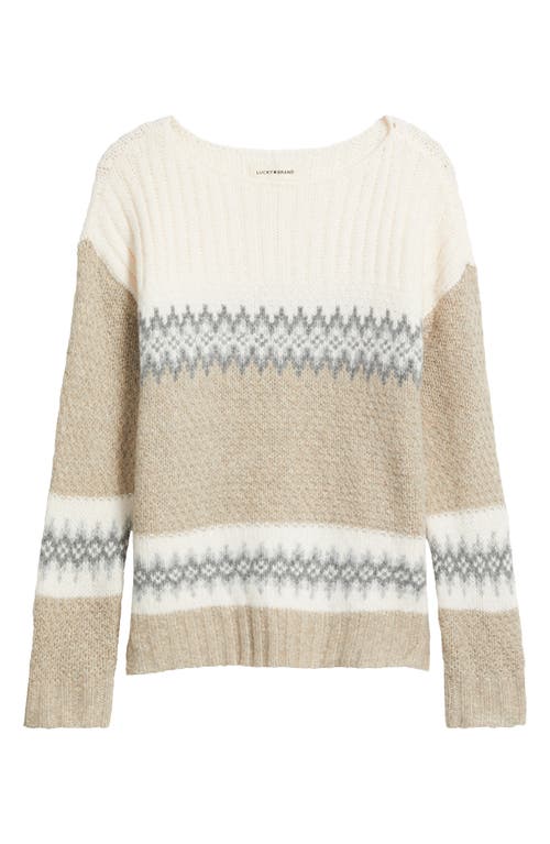 Lucky Brand Fair Isle Boat Neck Sweater In Neutral