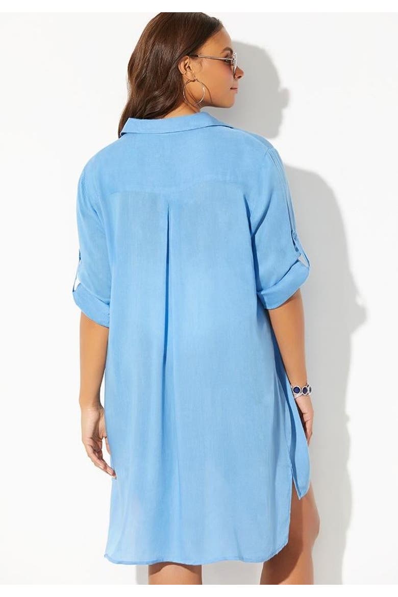 Lyla Button Up Cover Up Shirt, Alternate, color, Chambray