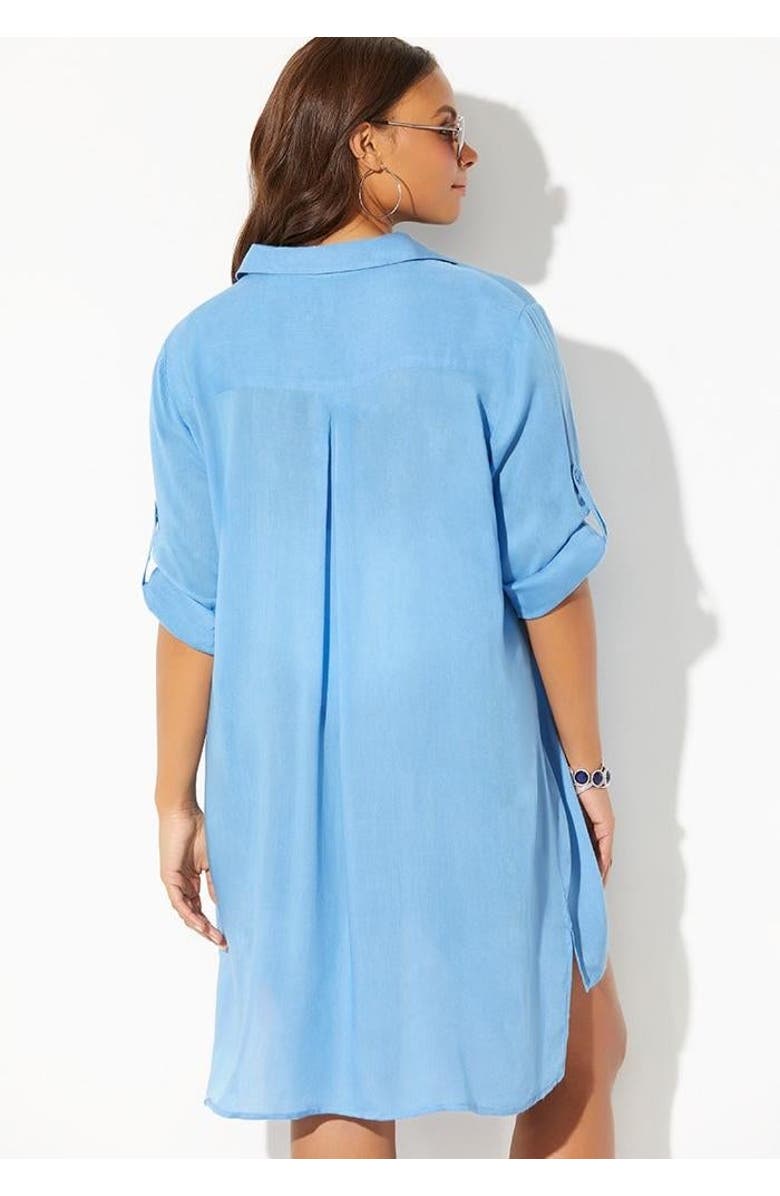 Swimsuits for All Lyla Button Up Cover Up Shirt, Alternate, color, Chambray