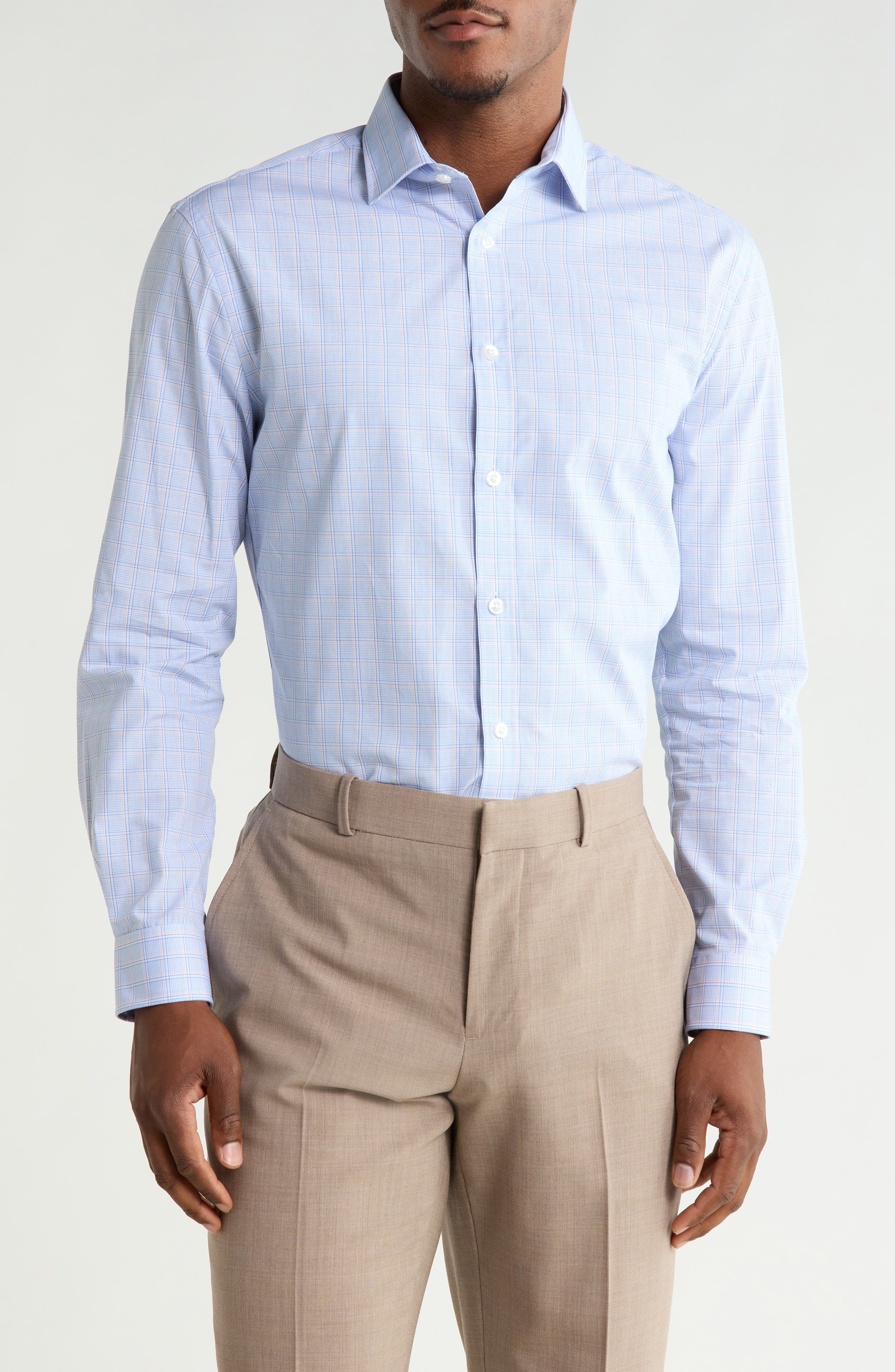 Michael Kors Check Slim Fit Cotton Dress Shirt