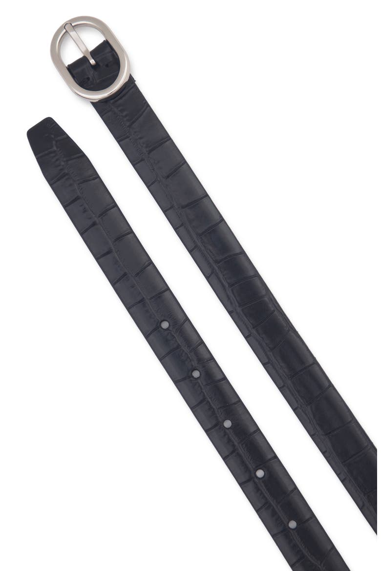 Croc Embossed Leather Belt, Alternate, color, BLACK