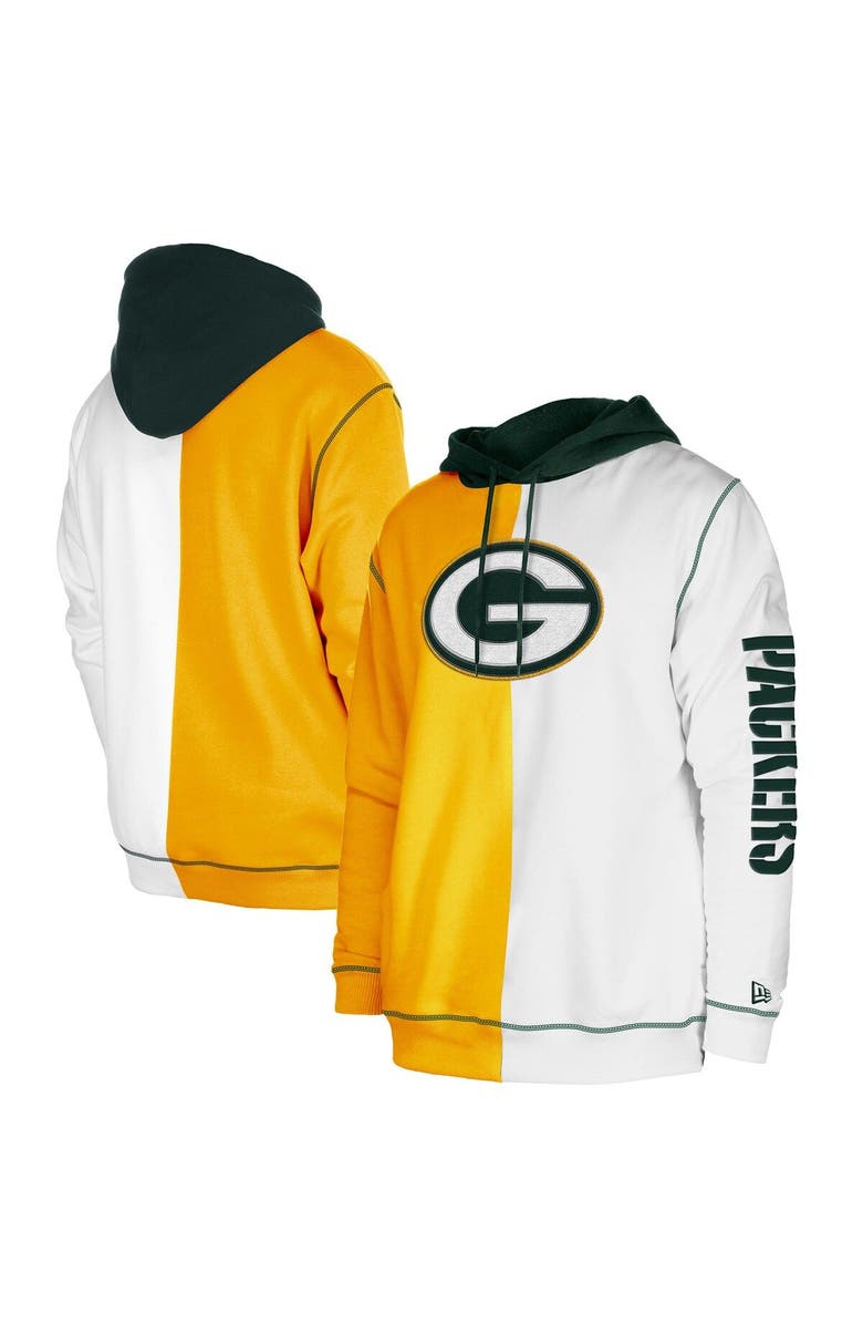 New Era Men's New Era Gold/White Green Bay Packers Third Down Split Raglan Pullover Hoodie, Main, color, Gold