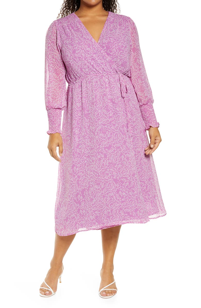Halogen<sup>®</sup> Wrap Front Long Sleeve Midi Dress, Main, color, 