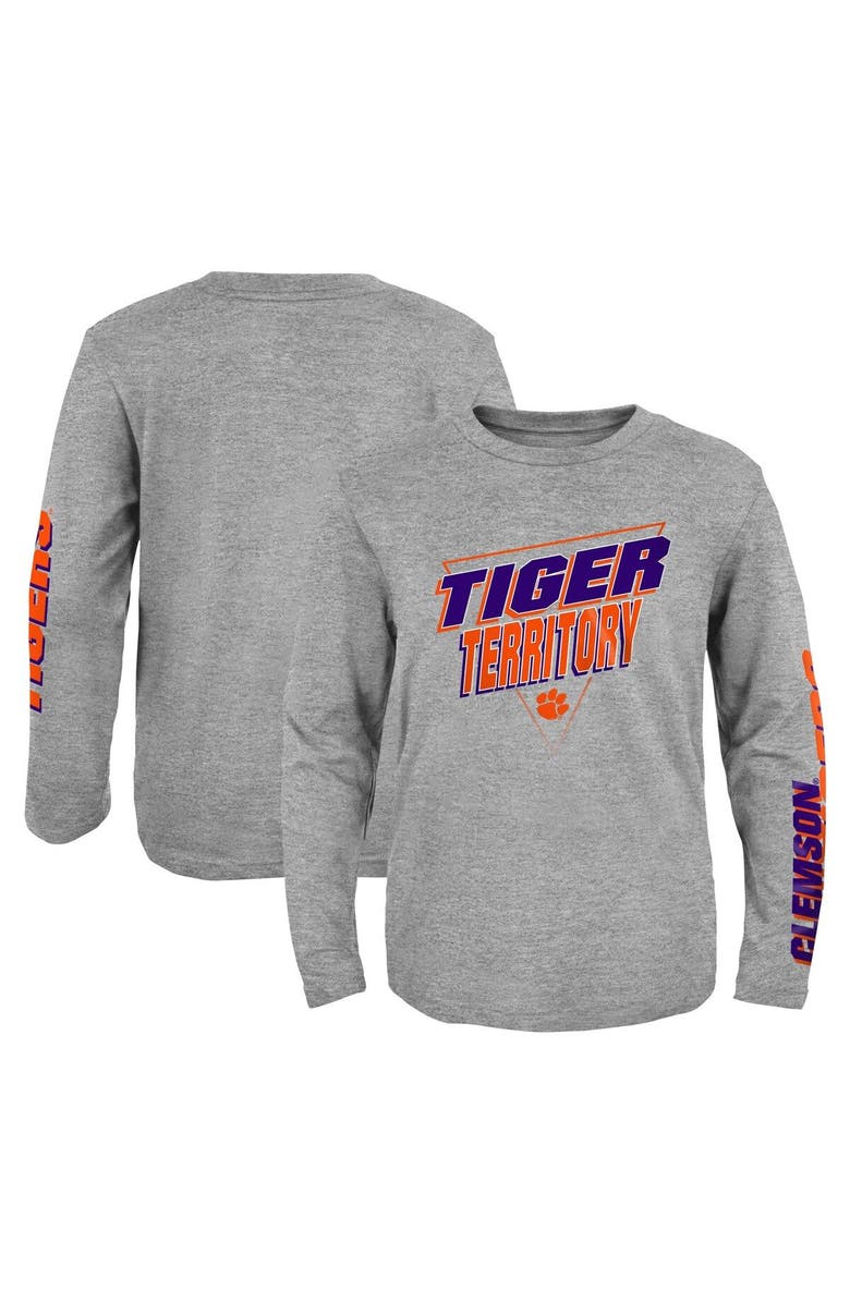 Outerstuff Youth Heather Gray Clemson Tigers 2-Hit For My Team Long Sleeve T-Shirt, Main, color, 