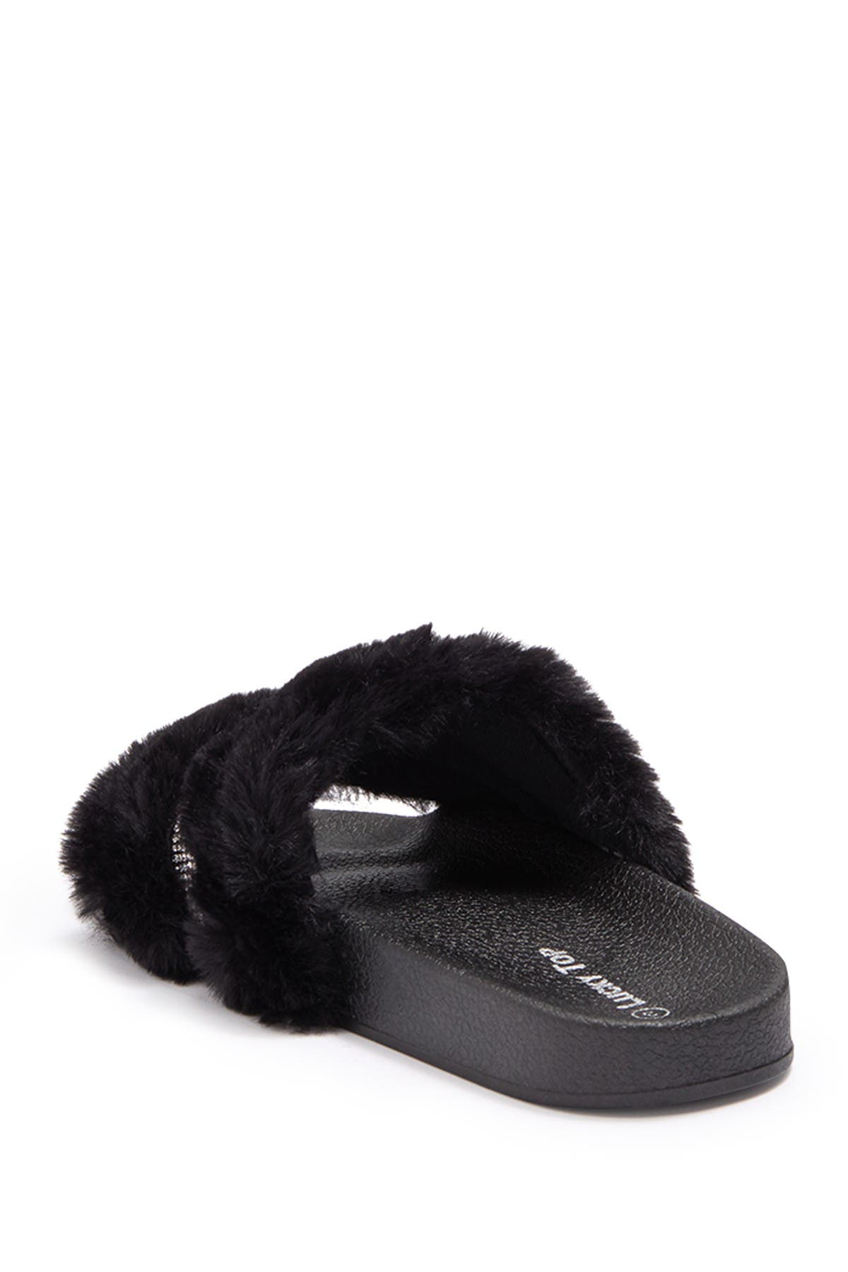 TOP GUY SHOES Rhinestone Faux Fur Slide, Alternate, color, 