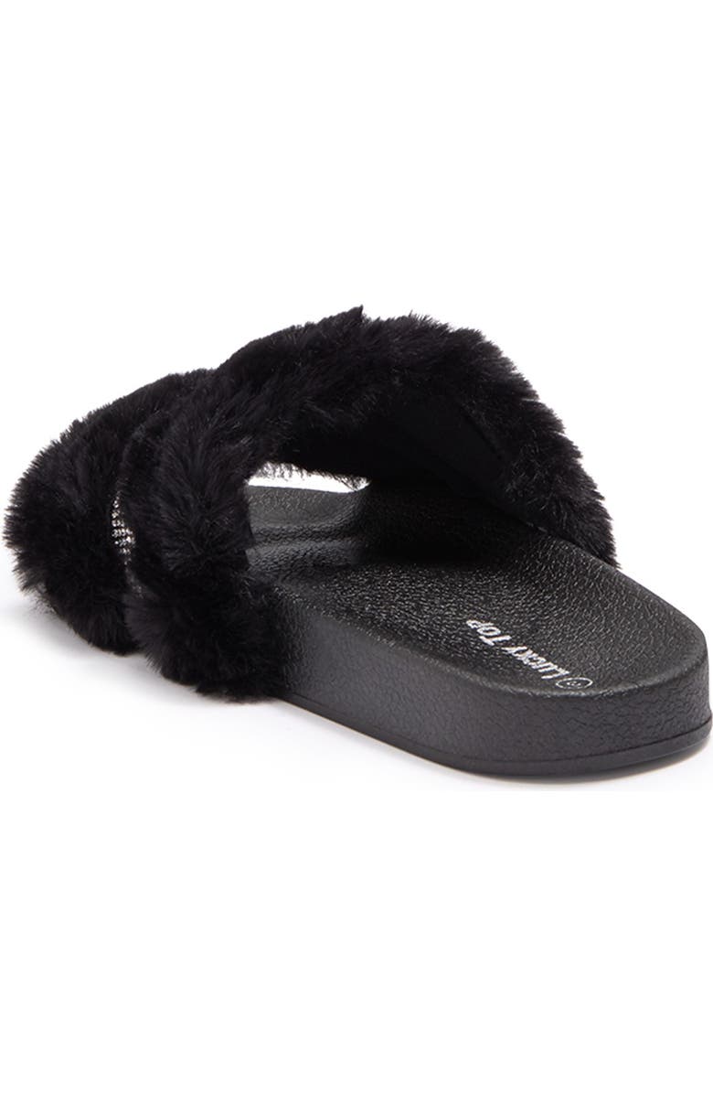 TOP GUY SHOES Rhinestone Faux Fur Slide, Alternate, color,