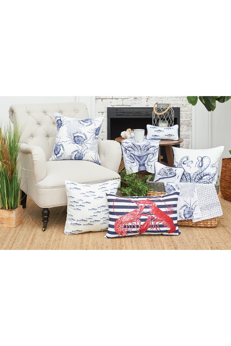 Blue Octopus Lumbar Accent Throw Pillow 14" x 22", Alternate, color, White