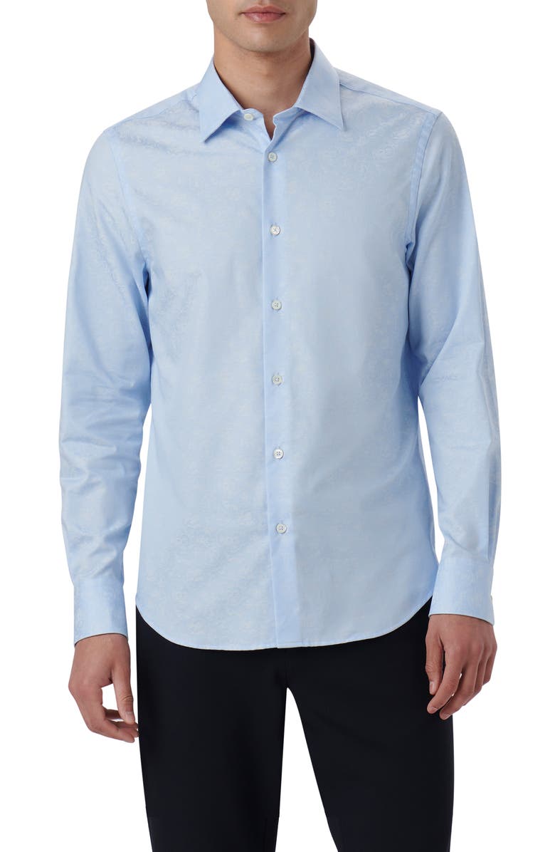 Bugatchi Julian Shaped Fit Print Button-Up Shirt, Main, color, Air-Blue