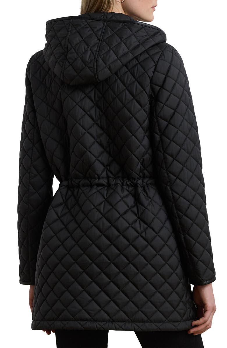 Lauren Ralph Lauren Logo Patch Quilted Coat, Alternate, color, Black