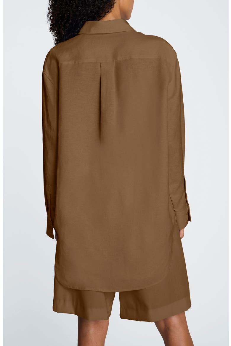 Long Linen Blend Button-Up Shirt, Alternate, color, MESQUITE