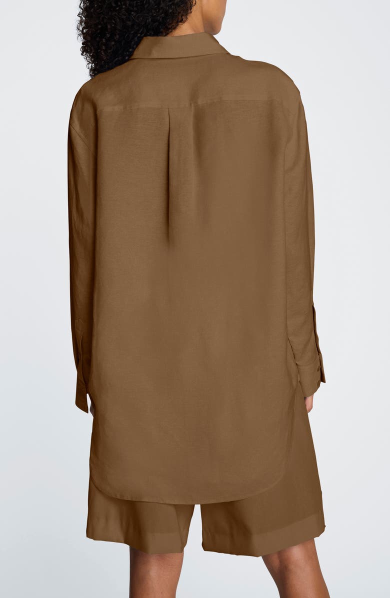 Kenneth Cole Long Linen Blend Button-Up Shirt, Alternate, color, Mesquite