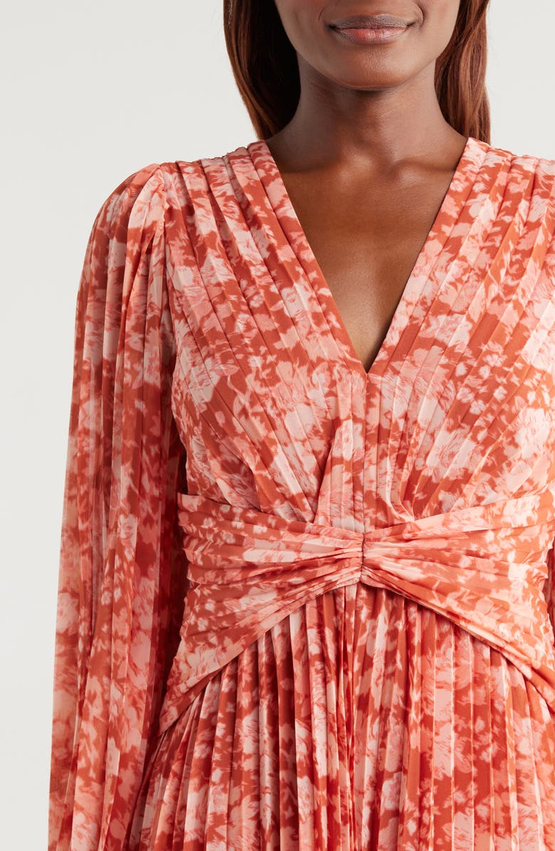 Chelsea28 Pleated Long Sleeve Chiffon Dress, Alternate, color, Rust- Pink Wind Floral