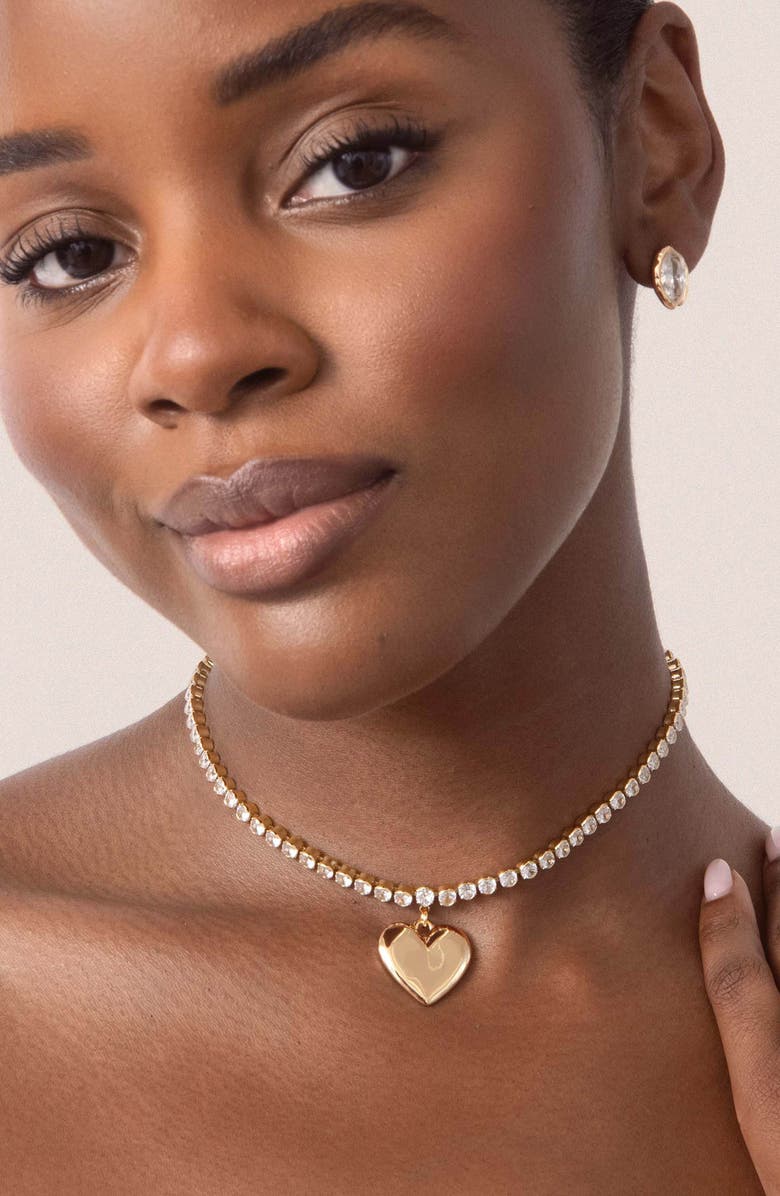 Ettika Luminous Love Tennis Necklace, Alternate, color, Gold