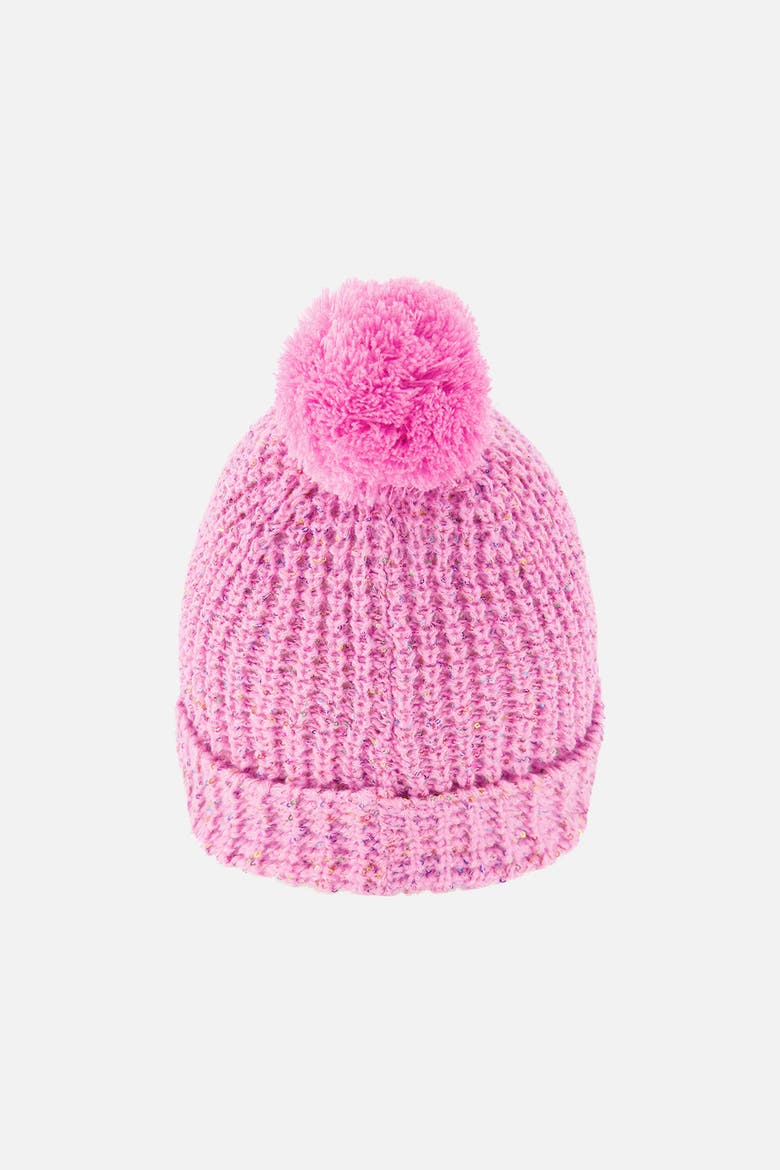 Winter Marled Rolled Cuff Pompom Knit Hat, Alternate, color, Pink