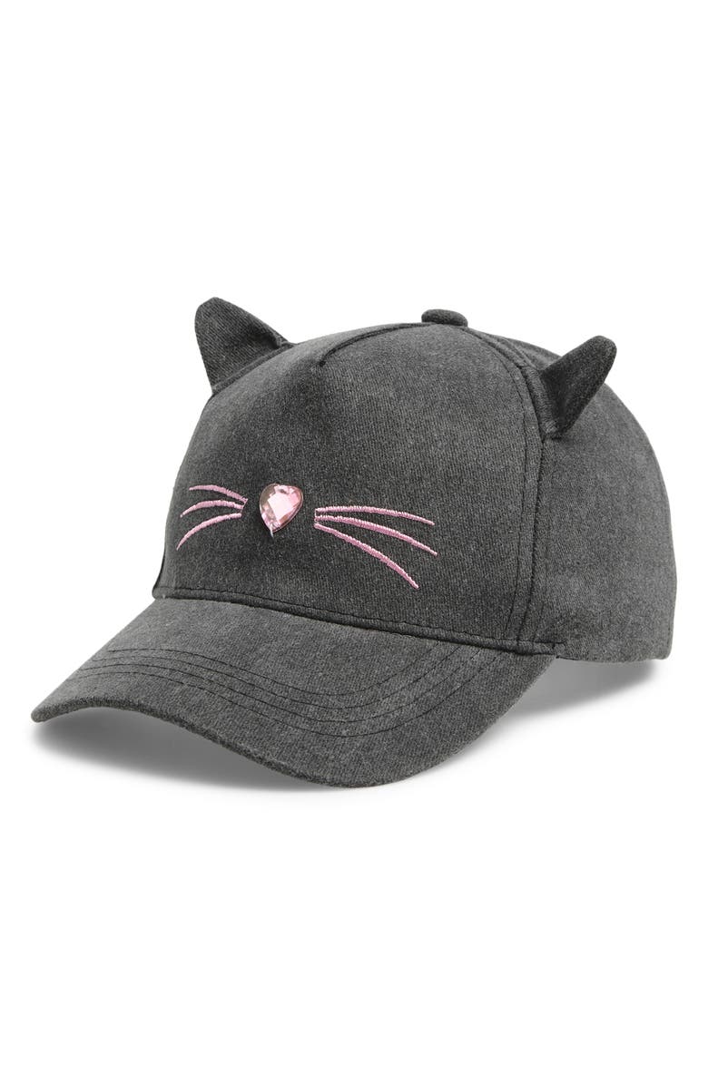 Capelli New York Kids' Washed Denim Kitty Baseball Cap, Main, color, Black Combo