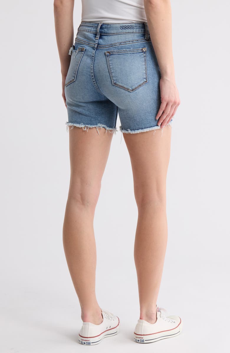 Vigoss Low Rise Mid Thigh Denim Cutoff Shorts, Alternate, color, Light Wash