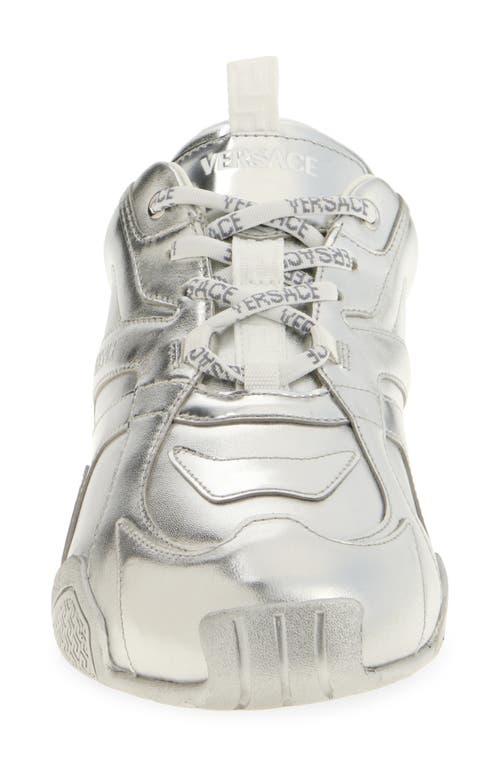 Versace Galaxia Metallic Leather Sneaker In Silver