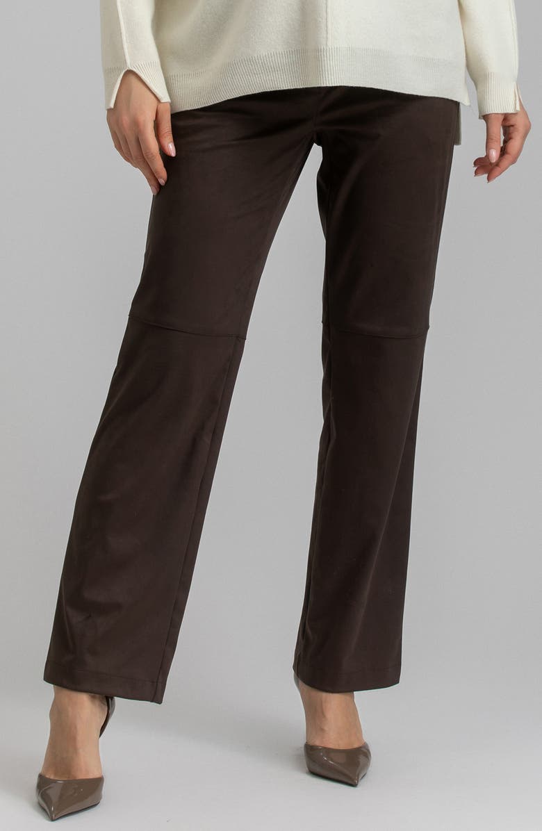 PIETRO BRUNELLI MATERNITY Straight Leg Faux Leather Maternity Pants, Main, color, Dark Brown
