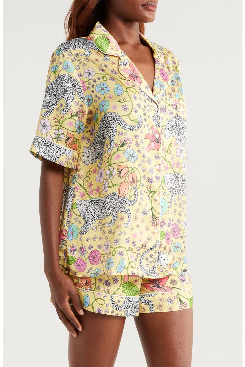 Snow Leopard Satin Short Pajamas, Alternate, color, YELLOW