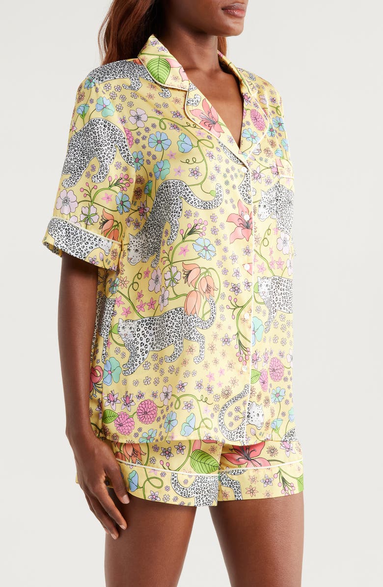 Karen Mabon Snow Leopard Satin Short Pajamas, Alternate, color,
