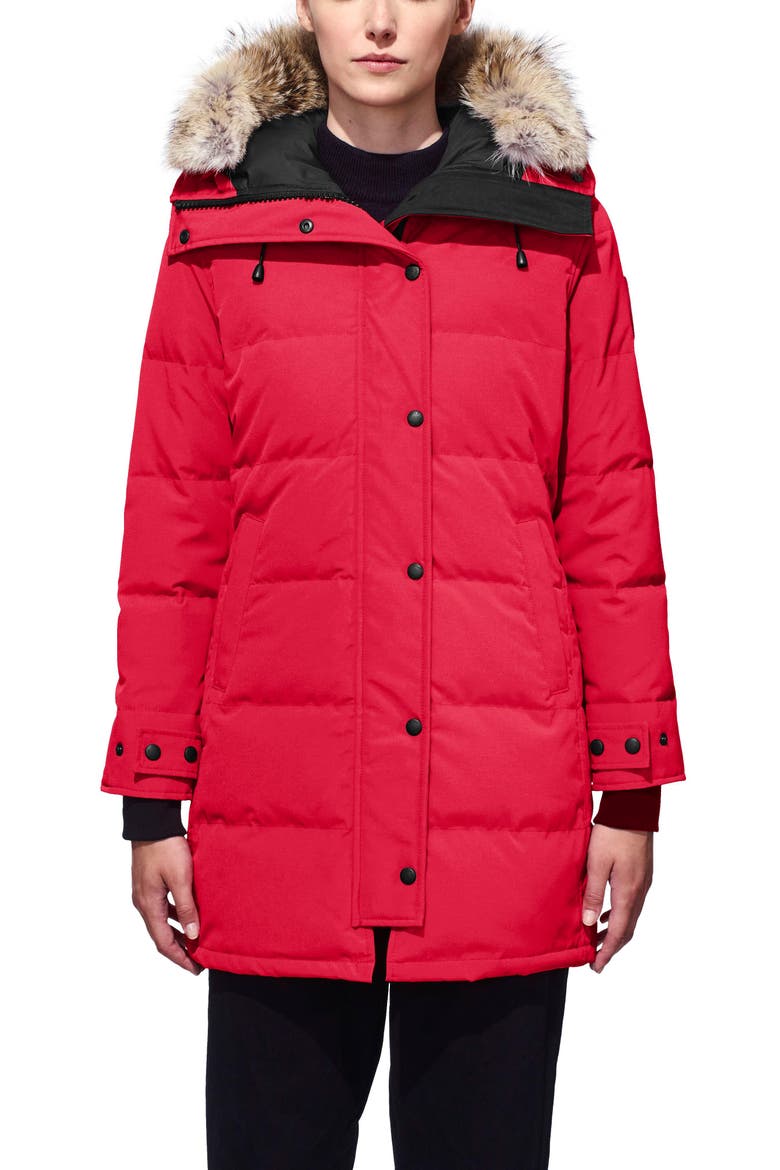 Shelburne Fusion Fit Genuine Coyote Fur Trim Down Parka, Main, color, RED