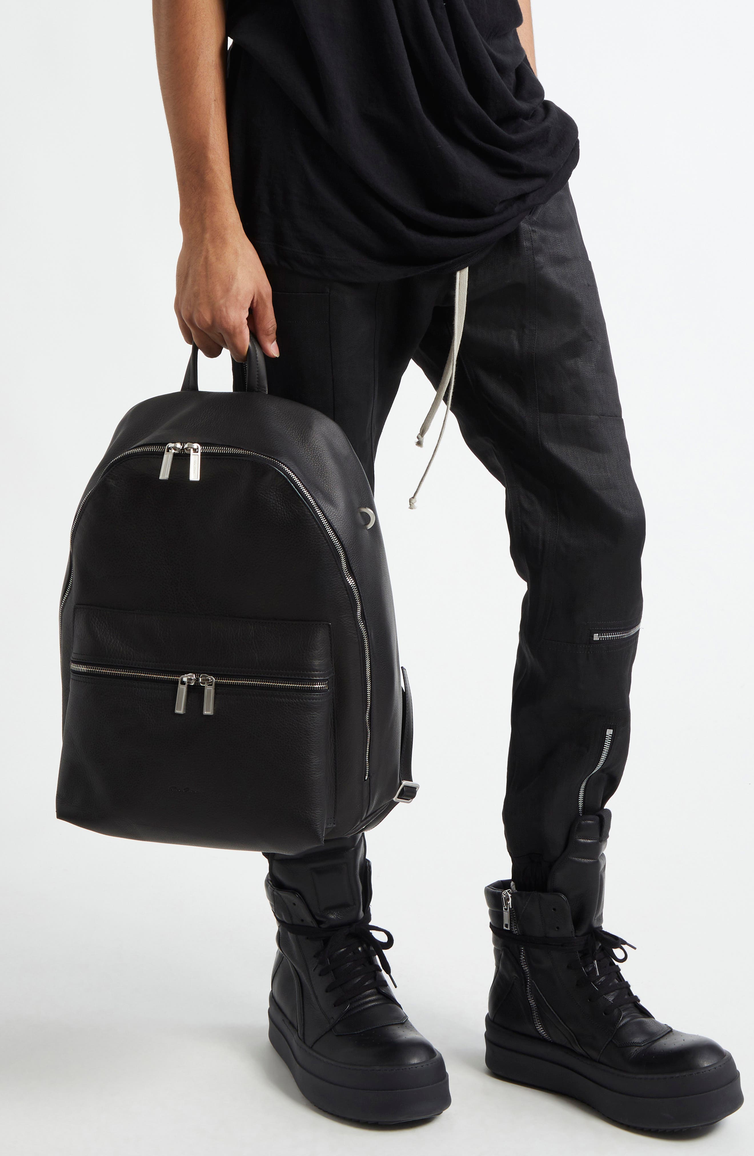 Rick Owens Zaino Leather Backpack, Alternate, color, Black