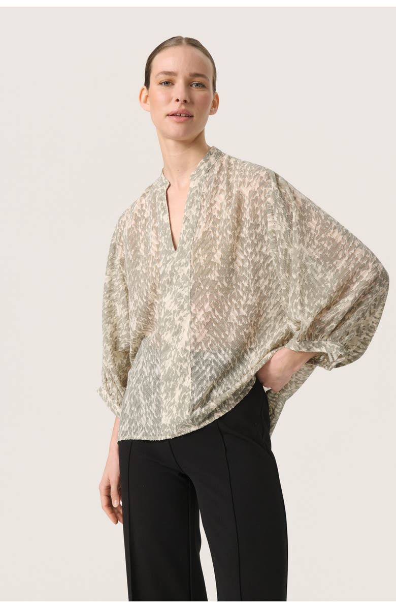Soaked in Luxury SLOsaka Notch Neck Cropped Sleeve Blouse, Main, color, Shadow Drop Print