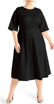 ELOQUII Seam Detail Ponte Workwear Midi Dress