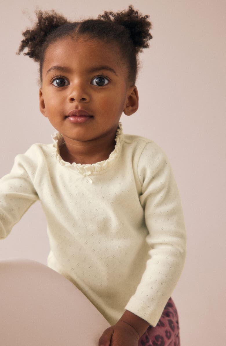 NEXT Kids' Frill Neck Cotton Pointelle Knit Top, Alternate, color, Yellow