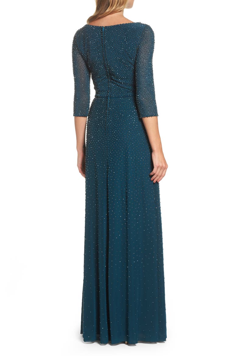 Beaded Twist Knot Waist Gown, Alternate, color, DEEP TEAL