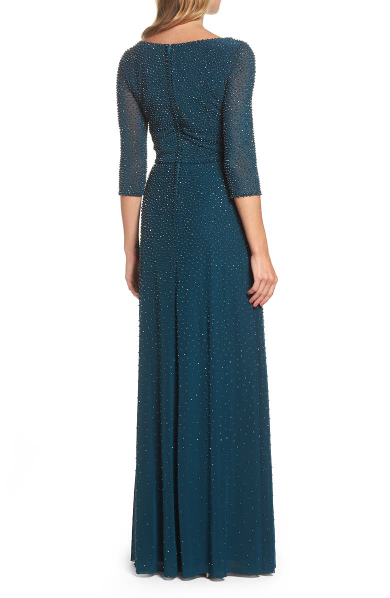 La Femme Beaded Twist Knot Waist Gown, Alternate, color, 