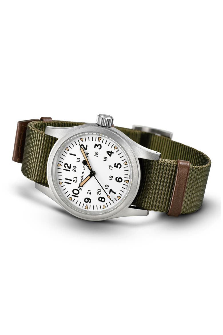Khaki Field Mechanical NATO Strap Watch, 38mm, Alternate, color, WHITE