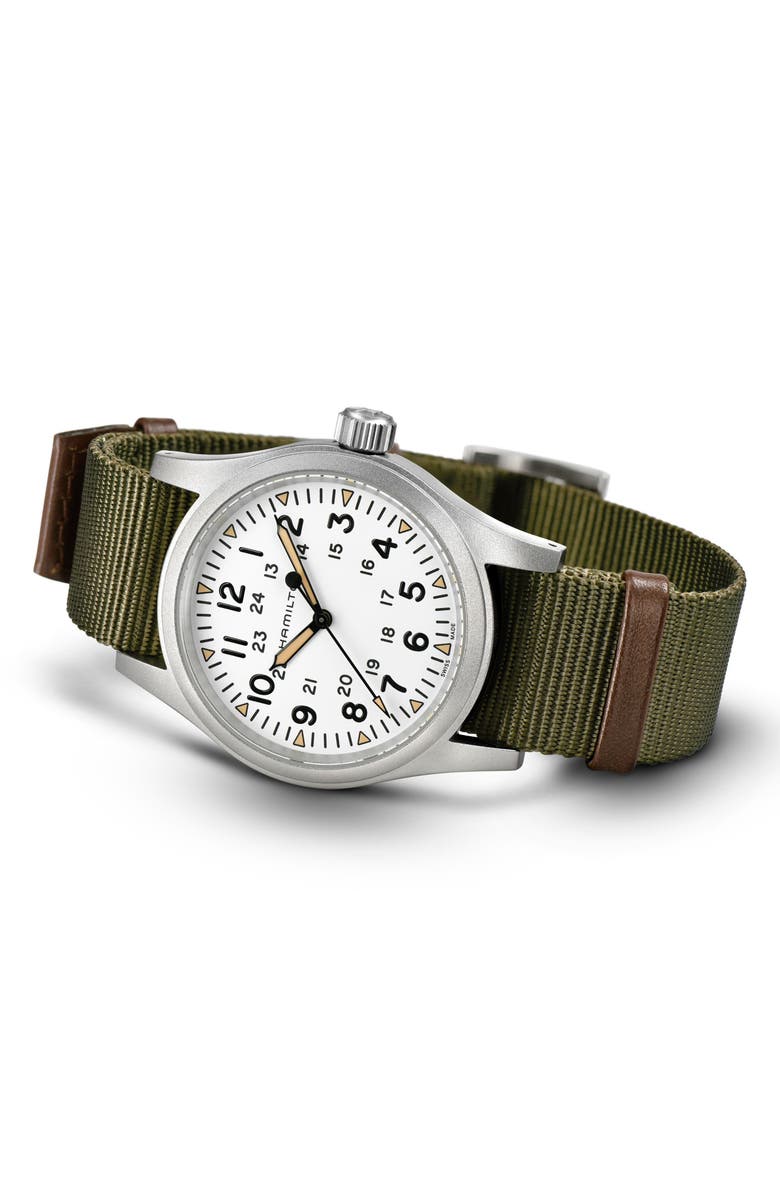 Hamilton Khaki Field Mechanical NATO Strap Watch, 38mm, Alternate, color, White