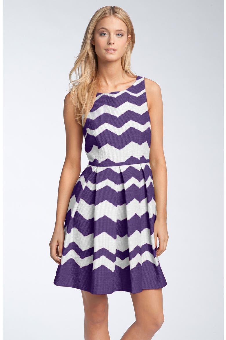 'Zigzag' Fit & Flare Dress, Main, color, MARINE/ WHITE