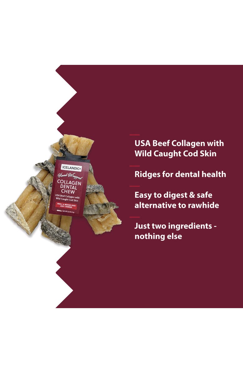 ICELANDIC+ Collagen Dental Chew Beef & Cod Skin - 18 Pack - 8" Dog Treat Stick, Alternate, color, Multicolored