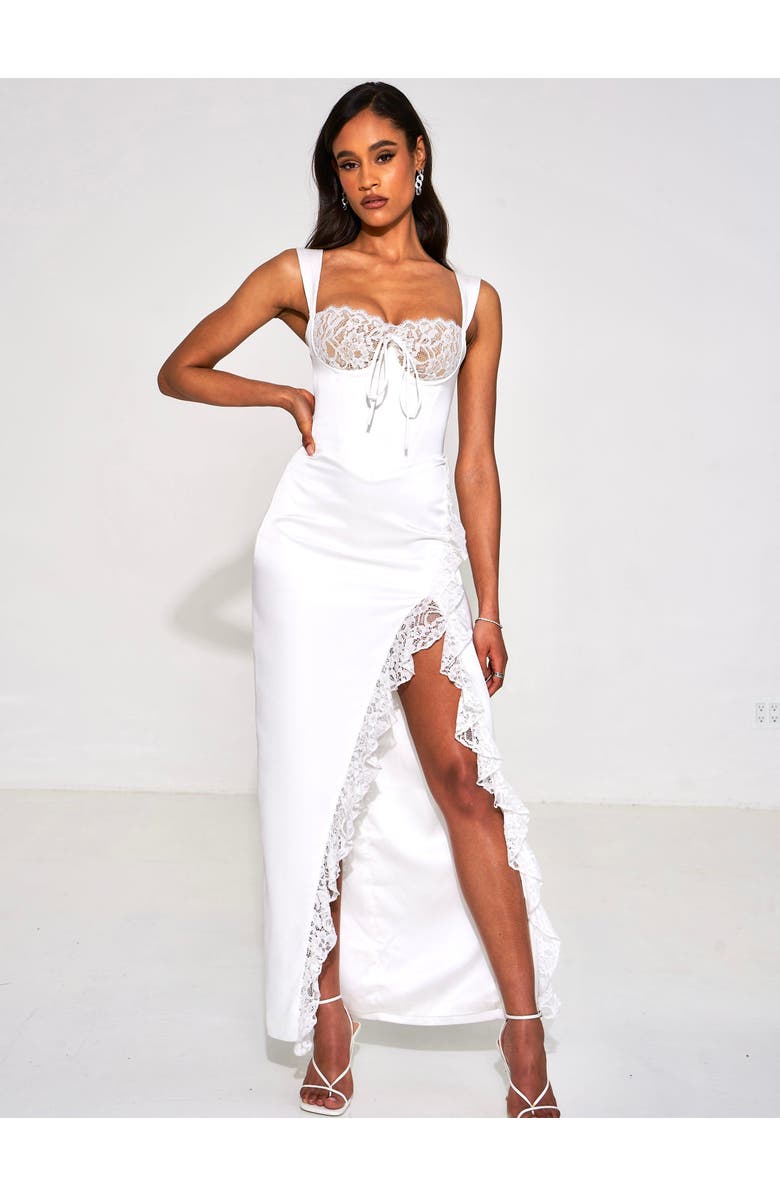 Miss Circle Fraddie Lace Satin Maxi Corset Dress, Alternate, color, White